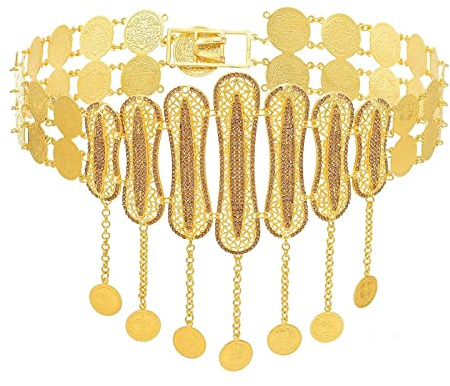 AMDXD Bauchkette Damen, Münze Quaste Anhänger Body Chain Festival Gold Taillenkette Body Link Gürtel für Jeanskleider