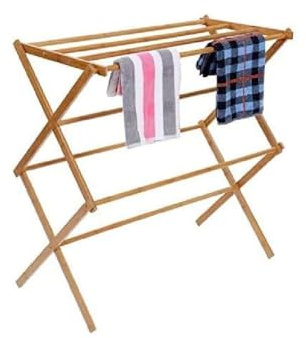 HOMION Foldable Traditional Wooden Concertina Design Airer - Large Free Standing Drying Rack (Bamboo 2 Tier)