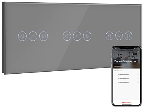 BSEED Zigbee Variateur de Lumière Triple,Intelligent Interrupteur gradateur Gris,Compatible avec Amazon Alexa et Google Home,Interrupteur Connecté WiFi avec Écran Tactile(NÉCESSITE TUYA HUB)