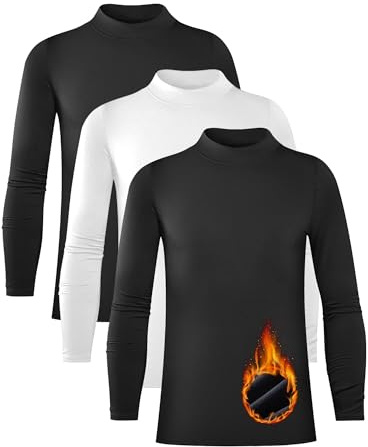 Rolimaka 3 Pack Boys' Girls' Thermal Compression Shirt Crew Neck Fleece Lined Base Layer Top Youth Long Sleeve Athletic Soccer Baseball Undershirt M