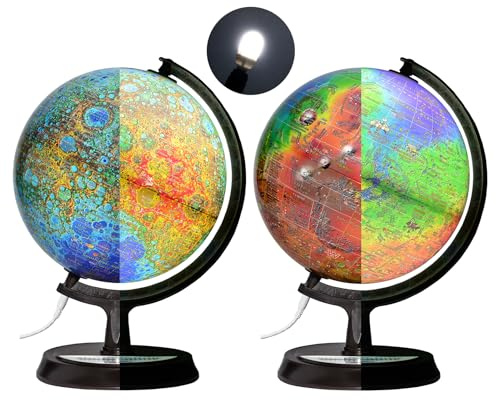 Mapsoft Guide Illuminated Topography Moon/Mars 2 Globe Set, 24cm/9.5, 2MRTI-24