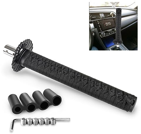 HTRACING Katana Gear Shift Knob Samurai Sword Shifter Knob Universal Fit for Manual Cars with Adapters Black（26cm）