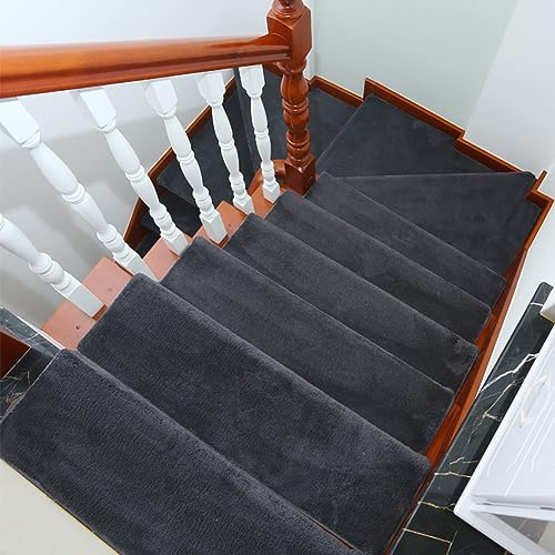 1pc Treppenstufen Matten,Stufenmatten Innen Weiche Treppenteppich für Holzstufen Anti-Rutsch Treppen-Teppich Modern Dick Selbstklebend Teppichfliesen Rutschfest Stufenschutz Stufenteppich I 65x24cm