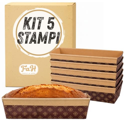 FAH FAMILY AT HOME Moule à Plumcake 600 gr - 5 Moules à Plumcake 24 cm en Papier Micro-Ondes, Idéal pour la Cuisson au Four, Résistant à la Chaleur 220°C, Recyclable, Fabriqué en Italie