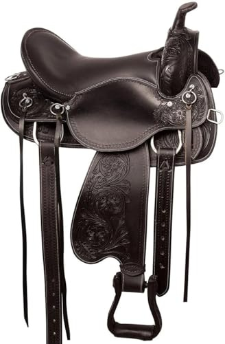 ST-WLS-C102 Westernsattel aus Leder, 33 cm, Rennsport-Sattel, Halfter, Brustschutz, Zügel, Schwarz
