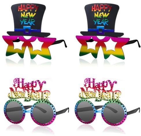 Johiux 4 Stück Silvester Deko 2026,Happy New Year Silvester Brille,Silvester Foto Requisiten,Fotobox Accessoires für Silvester,Silvester Party Neujahr Deko,Silvester Deko 2026 Party Set