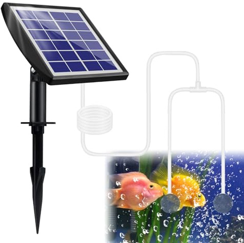 ZWJBSGY Solar Pond Aerator, Solar Air Pump Solar Powered Water Pump, 2W & 2200mAh Solar Aerator with 2 Air Bubble Stones,Regulator for Small Fish Ponds, Stock Tank,Aquarium Hydroponics (2 Modes)