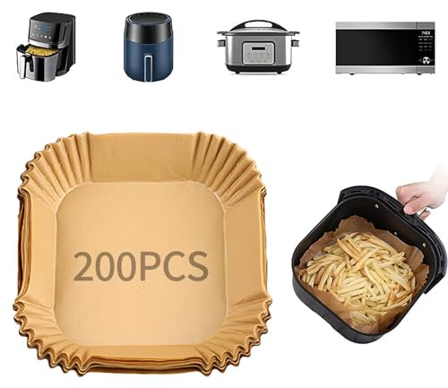 Carta da forno per friggitrice ad aria calda, 200 pezzi, carta da forno Airfryer 20-24 cm, antiaderente, resistente all'olio, per friggitrice ad aria calda, forno a microonde