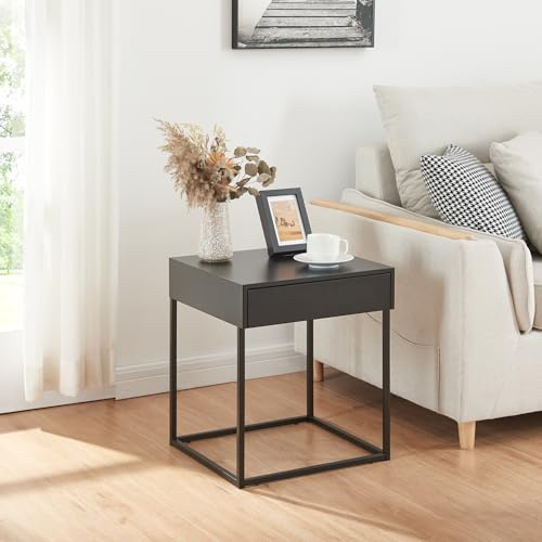 [en.casa] Beistelltisch Rautjärvi Sofatisch mit Schublade Couchtisch Dekotisch Nachttisch Wohnzimmertisch Kaffeetisch aus Stahl 50x43x41cm Schwarz