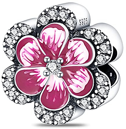 LIGHTDOG Femmes Charms 925 Charms en argent sterling avec des perles de fleurs,Compatible avec les charms européens pour les femmes filles bracelets Pandora