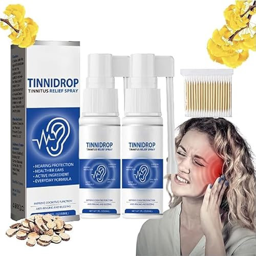 Lot de 2 vaporisateurs anti-acouphènes, soulagement des acouphènes pour les oreilles qui bourdonnent, soulage l'inconfort des oreilles, spray de nettoyage du cérumen pour soulager les acouphènes du