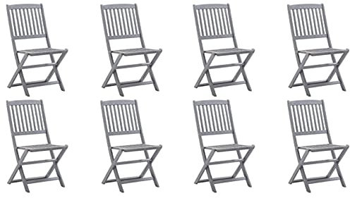 Tidyard 8X Klappbare Gartenstühle Gartenstuhl Klappstuhl Balkonstuhl Hochlehner Stuhl mit Auflagen Klappstühle Garten Esstühle Armlehnstühle Terassenstuhl Balkonmöbel Set Massivholz Akazie