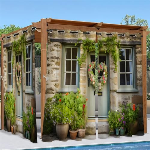 Linfye Outdoor Vorhang 2er Set B 132 x H 213 cm Vintage Sichtschutz Outdoor Gardinen für Draussen Terrasse Balkon Pavillon Garten Pergola, G80