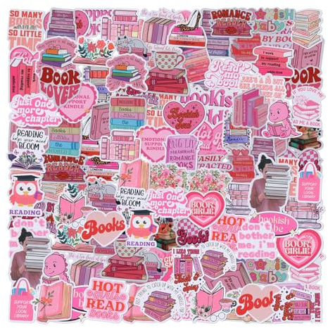 100pcs Bookish Stickers - Fantasy, Romantic & Aesthetic Reading Stickers for Book Lovers - Waterproof, Suitable for Journaling, Scrapbooking, Laptop, Water Bottle & Phone (Pink)