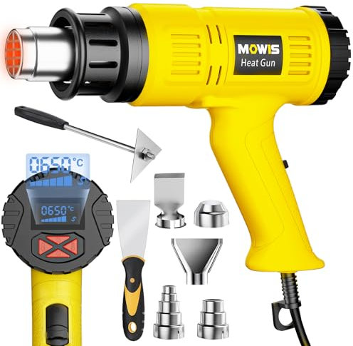 MOWIS 2000W Heißluftpistole mit LCD-Digitalanzeige 60℃ - 650℃ Heißluftfön, 2 Temperatur und Luftstrom einstellbar, Überlastschutz für Heizung, Schrumpfen von PVC, Abbeizen von Farbe