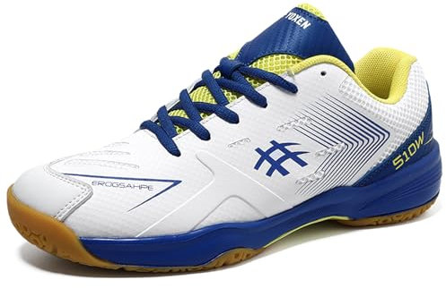 NGARY Badmintonschuhe für Herren Atmungsaktiv Innenplatzschuhe Volleyball-Pickleball-Turnschuhe leichte Racketball Fitness Sport Schuhe,White Blue,40 EU