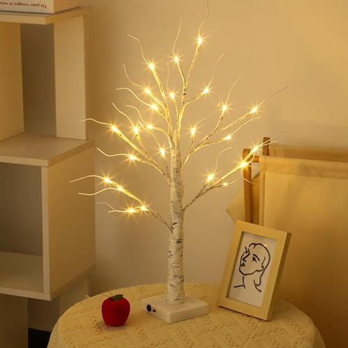Albero di Betulla con Luci LED, 60cm/2ft LED Luci Albero Decorativo per Interni con 24 Luci a Led Bianco Caldo, Batteria/USB Artificiale LED Albero di Betulla per Natale Festa Pasqua Nozze Decor