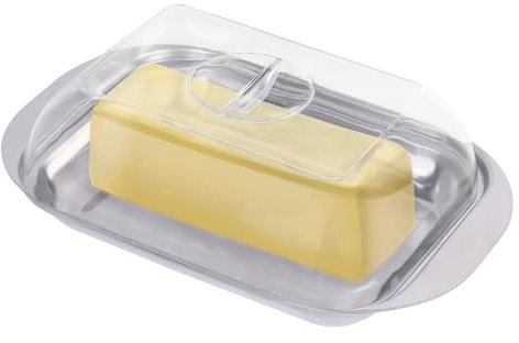 Niuoppy Butter Dish With Lid - Stainless Steel Tray With Plastic Clear Lid, Butter Keeper for Countertop, Fridge (1)