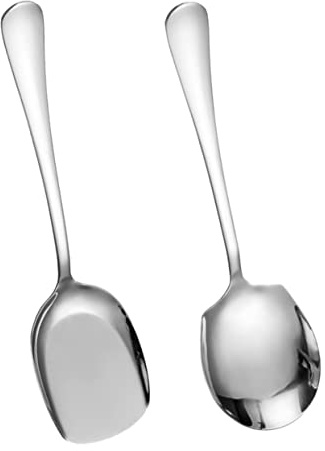 Hoement Cuillères De Service En Acier Inoxydable Épaisses 2 Pièces Cuillère à Soupe Profonde Manche Long Ustensile De Service Buffet Et Repas