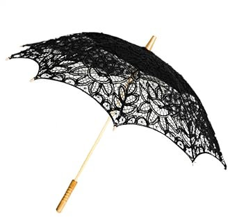 COFI 1453 Elegante handgemachte Brautschirme mit Spitze mit robustem Holzgriff für Hochzeitfeier Schwarz