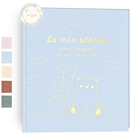 HuBorns - Album Nascita Bambina e Bambino per Incollare Foto e Scritte con +50 Pagine e Adesivi, Album Fotografico Neonato per il Primo Anno fino a 5 Anni, Ideale per Regalo Nascita Bimba e Bimbo