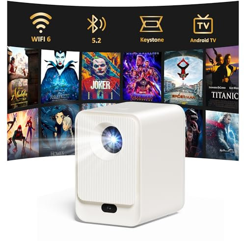 Mini Vidéoprojecteur WiFi Bluetooth 5G, Projecteur Portable HD 1080P Support, Android OS, Mise au Point Électrique & Zoom, Projecteur Extérieur pour Smartphone, HDMI USB, Cinéma Maison