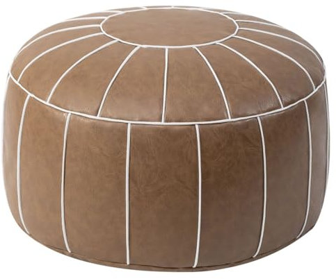 MRKU Retro-Fußhocker aus PU-Leder, Sitzkissen im marokkanischen Stil, minimalistisches Sitzkissen für den Boden mit Griff, antike Fußstütze, Ottomane für den Innenbereich, 53 x 24 cm