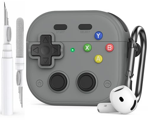AhaStyle Game Console Design per AirPods 4 Custodia Cover con Clip di Blocco Sicura Antiurto Completa TPU AirPods di 4a Generazione Cover Pelle Protettiva con Kit di Pulizia per Apple AirPods 4 2024
