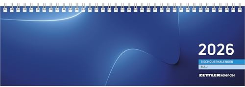 Zettler Tischquerkalender 1W/2S blau 2026 – Wochenkalender 32 × 11 cm, 1 Woche auf 2 Seiten mit Monatsübersichten & Stundeneinteilung 7–20 Uhr, FSC-zertifiziert, blauer Einband