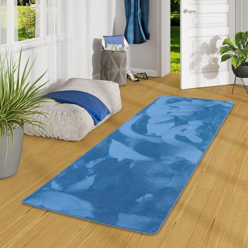Snapstyle Hochflor Teppich Läufer Blau, Super Soft & rutschfest, Perfekt für Flur, Wohnzimmer, Küche, Modernes Design, Pflegeleicht