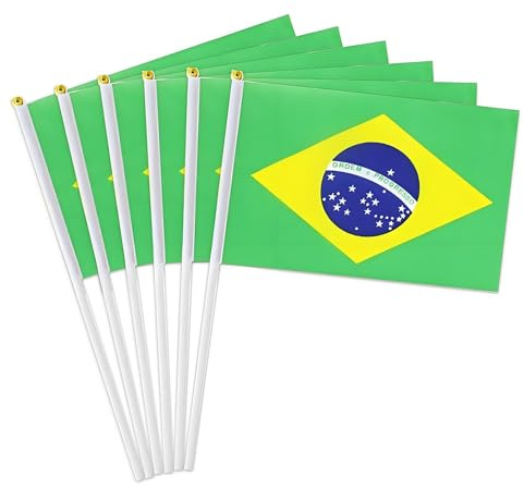 Bandera pequeña de Brasil, paquete de 12 mini banderas brasileñas de mano para desfiles al aire libre, decoraciones patrióticas del 4 de julio (Brasil)