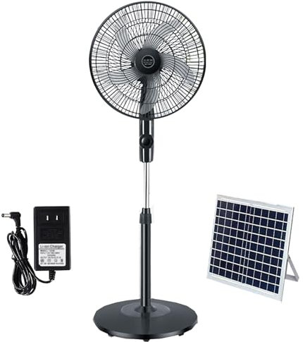 HJDSUDU Ventilador Solar portátil de pie, oscilante, Recargable, con Pedestal, Dos Modos de Carga, 3 velocidades para el hogar, la Oficina y el Exterior.