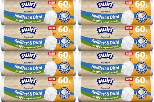Swirl® 60 l Zugband- Müllbeutel, Karton mit 8 Rollen a 8 Stück