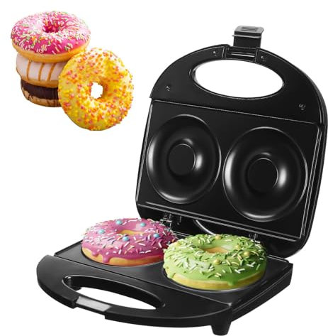 Máquina Para Hacer Mini Donas Para Niños: Sartén Eléctrica Antiadherente, Hornea 2 Mini Donas, Se Calienta Por Ambos Lados, Es Fácil De Limpiar Y Compacta, Ideal Para El Desayuno (negra) ,Black