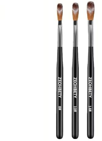 Acrylic Nail Brush Set, 3Pcs Acrylic Powder Nail Brushes for Acrylic Application, Nail Art Brush for 3D Carving & Detailing Design, Nail Extension Manicure Tool, Size 8/10/14, Black