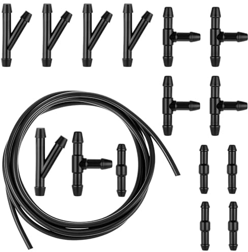 Bewudy 3 Meter Universal Scheibenwaschanlage, 15 Stück Schlauchverbinder Automotive Schlauch Wischwasserschlauch Reparaturset für Scheibenwaschanlage (Schwarz)