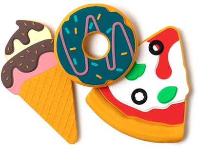 Muchmellow - Set 3 Massaggiagengive Dentizione in Silicone per Neonati MADE IN ITALY, Forme Divertenti, Doppia Texture Sollievo Gengive, Plastic Free (Gelato + Donut + Pizza)