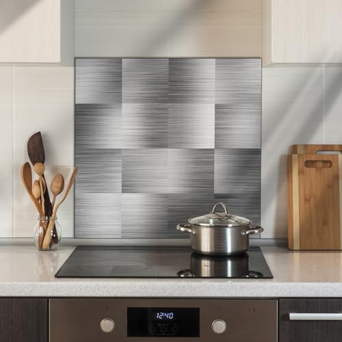 funlife Brushed Aluminum Self Adhesive Splashback for Kitchen, Silver 14.5X14.5CM 16PCS