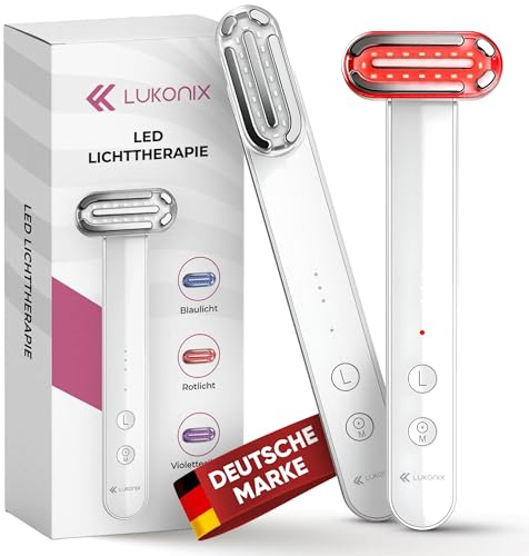 Lukonix EMS Gua Sha elektrisch Gesichtsmassagegerät gegen Falten [5-in-1 tragbar & wiederaufladbar] Guasha Rotlicht Maske Gesicht | Red Light Therapy Face Lifting Gerät mit Rot, Blau- & Violettlicht