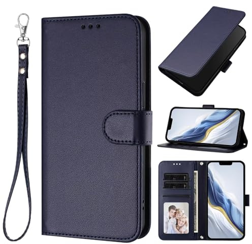 HAOFUGUI Funda Cartera para Moto G22 4G / E32S / E22S 4G, Cubierta de Cuero PU Carcasa, TPU Protección Antigolpes Funda, con Ranuras para Tarjetas Bolsillo y Correa de Muñeca-Azul