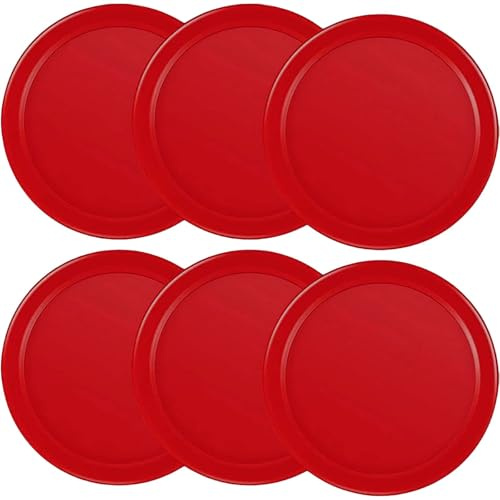 1/4 Inches Air Hockey Pucks 6 Pack Full Size Heavy Replacement Pucks for Game Tables Equipment Accessories (Red)
