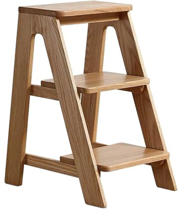 Tabouret échelle en bois naturel à 3 marches – Banc à chaussures multifonction et support à fleurs pour cuisine, salle de bain, bureau, placard et armoire