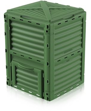 Composteur de jardin écologique de grande capacité de 300 L avec couvercle supérieur et porte inférieure facile à assembler, couleur verte