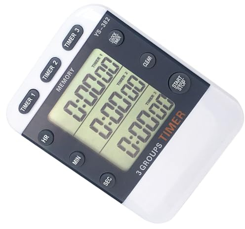 POPETPOP Chronomètre Numérique Facile à Lire à Affichage 3 Lignes Fonctions Mémoire et Minuterie Minuterie Sportive Cuisine en Plastique pour Usage à Domicile