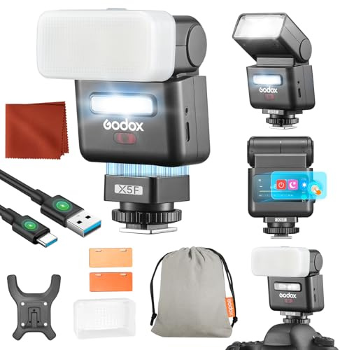 Godox IT32 para Fujifilm Cámara Flash IT32 TTL Mini Flash con X5F Disparador Flash Difusor HSS 2.4GHz Sistema X GN18 Flash Cámara Pantalla Táctil Reflector Integrado Luz LED Filtro de Color Magnético