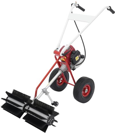 Mqwdxzfes Scopa a a benzina a 4 tempi, spazzatrice manuale con spazzola da 60 cm e manico regolabile in altezza, spazzola manuale da giardino per vialetti, marciapiedi, erba artificiale