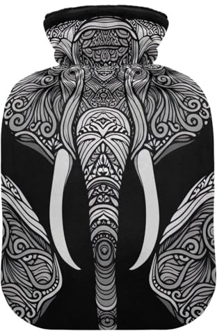 Elephant Mandala - Botellas de agua caliente con cubierta suave, bolsa de agua caliente para aliviar el dolor, tamaño pequeño
