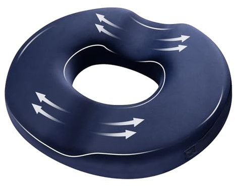 MorNon Coussin de Siège en Anneau Ergonomique, Bleu | Mousse à Mémoire 45D, Soulagement Coccyx et Périnée, Pour Chaise Bureau Maison Voiture, Antidérapant, Coussin Hémorroïdes