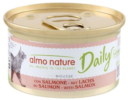 Almo Nature Daily våtfoder för vuxna katter mousse med lax – burk 24 x 85 g