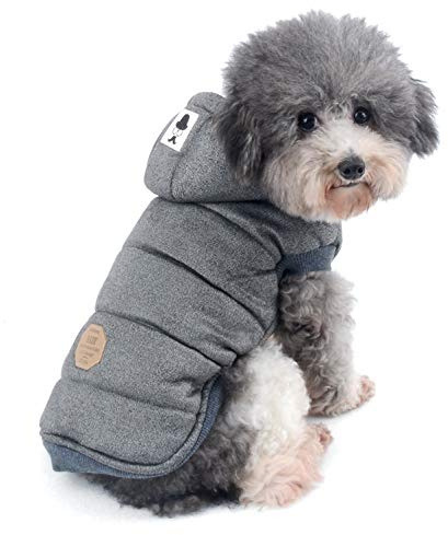 Ranphy Fleece-Lined Padded Hoodie Coat for Small Dogs, Grey, XL | Cotton-Padded Fabric, Fleece Lining, Winter Walks, French Bulldog, Chihuahua, Small Medium Dogs, Hooded Puppy Jacket